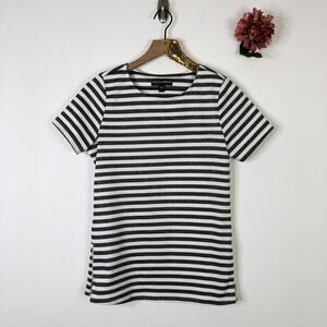 BROOKE SHIELDS Women's Short Sleeve Top Ponte Stripe Side Zip Black White XXS